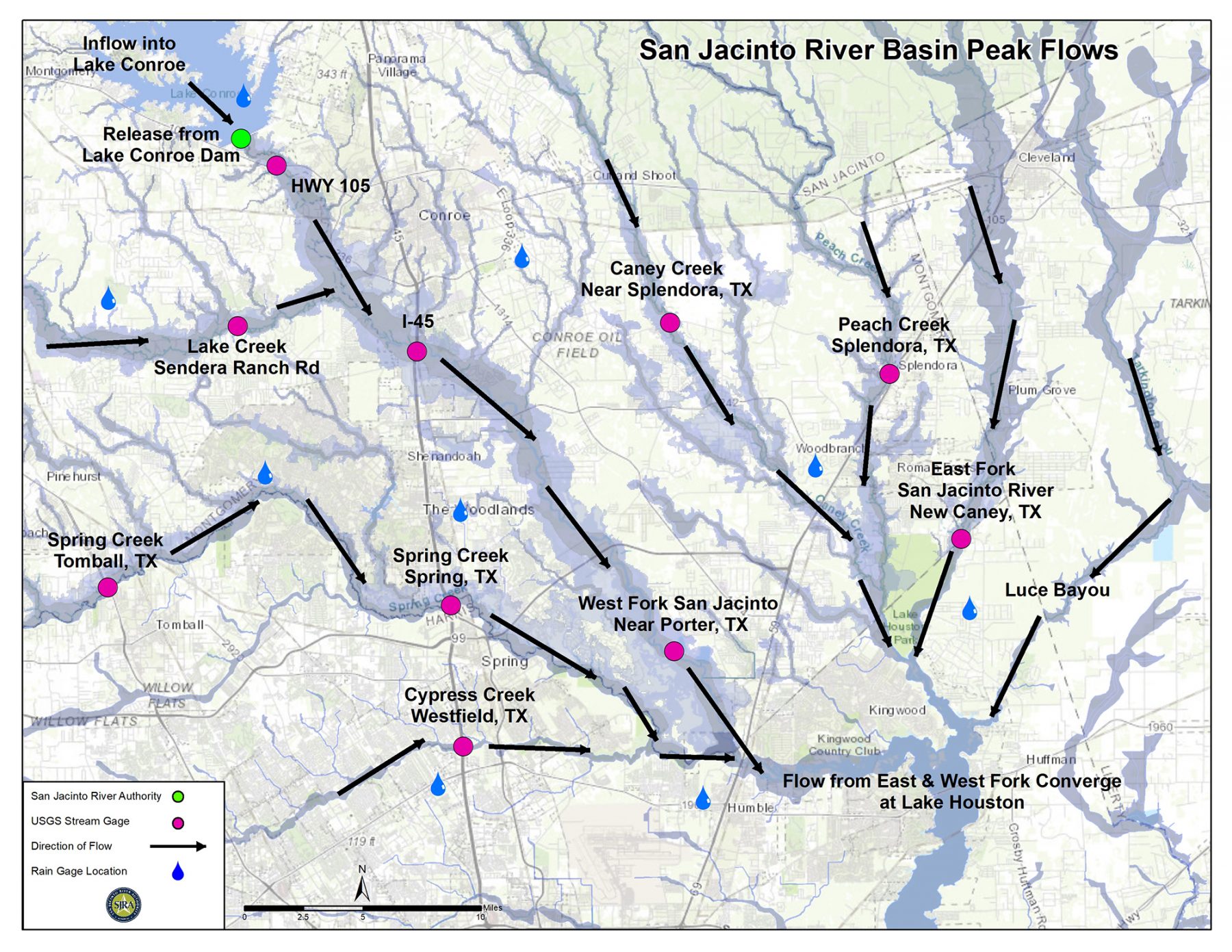 San jacinto river basin peak flows san jacinto river authority