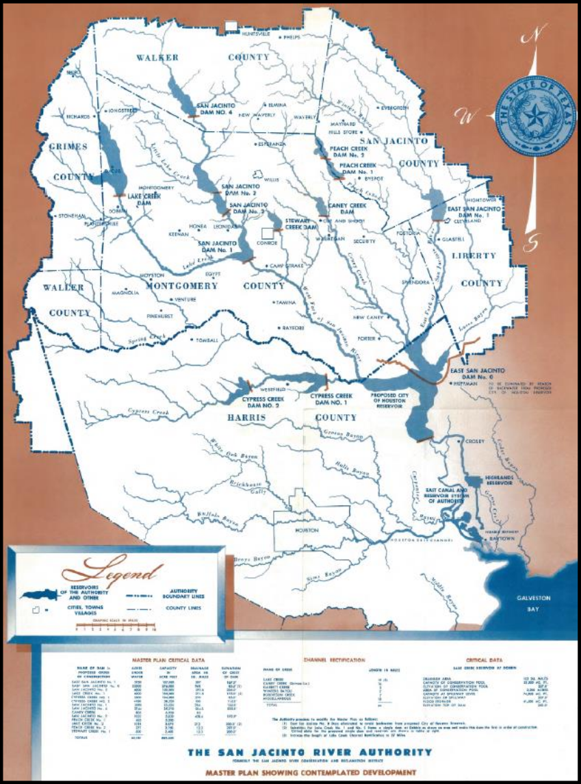 Figure 1 – Proposed Alternatives Graphic from 1957 San Jacinto River Master Plan Report