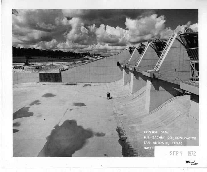 Construction of Lake Conroe Dam in 1972 (credit: San Jacinto River Authority)